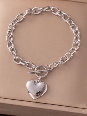 Chunky Titanium Steel Heart Statement Bracelet